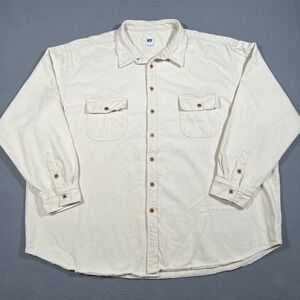 NSF Shirt Mens 2XL Beige Long‎ Sleeve Button Up Heavy Cotton Denim Distressed